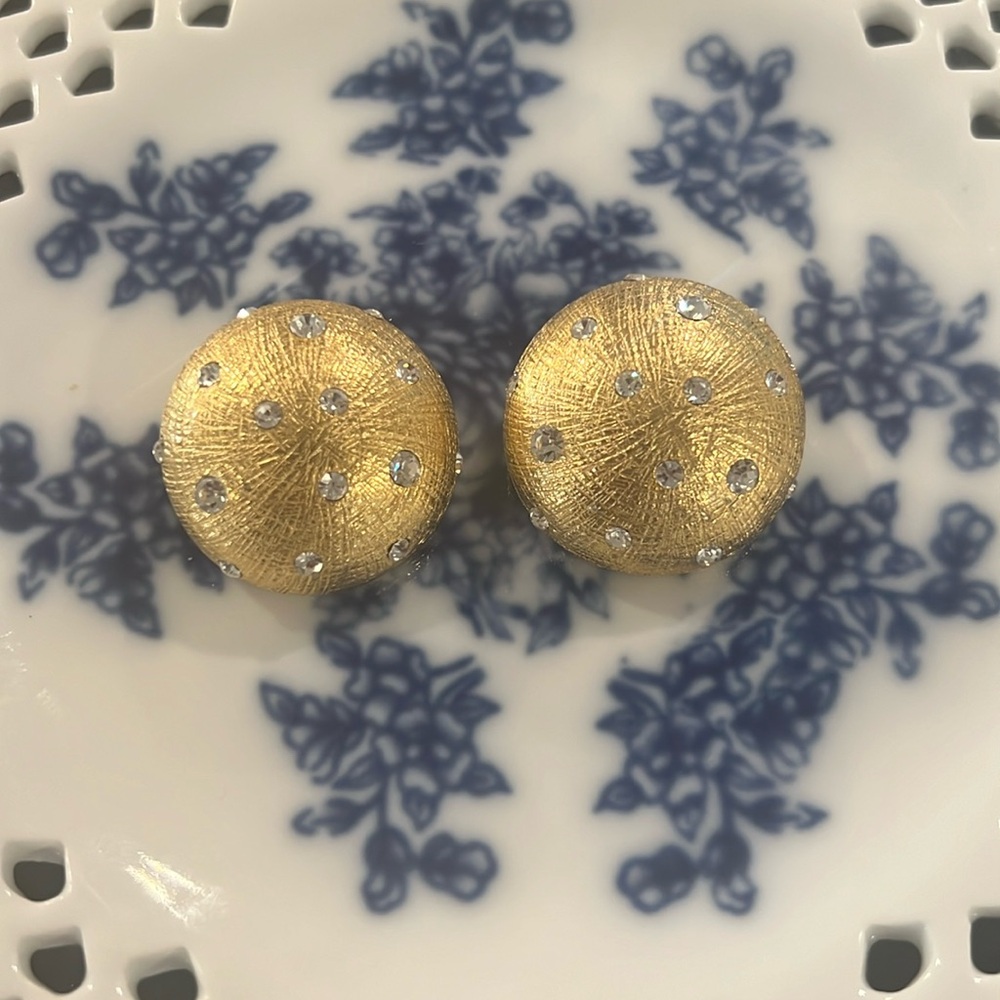 Christian Dior Vintage Moon Crystal Clip On Earrings